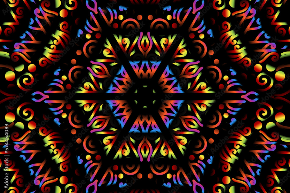 Beautiful caleidoscope symmetrical colourful gradient flowers line art of traditional abstract symbol batik dayak ornament design template elements Beautiful caleidoscope symmetrical colourful gradient flowers line art of traditional abstract symbol batik dayak ornament design template elements