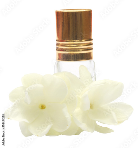 Jasmine flower with perfume bottle