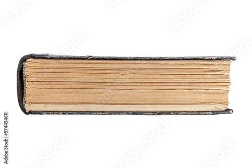 bottom view of a closed book - page edges of an old closed book, isolated on white background with clipping path