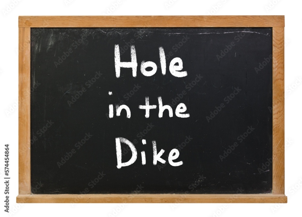 Hole in the dike written in white chalk on a black chalkboard isolated on white Hole in the dike written in white chalk on a black chalkboard isolated on white