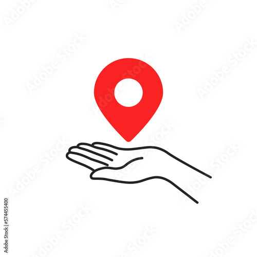 red geotag pinpoint icon with black thin line hand