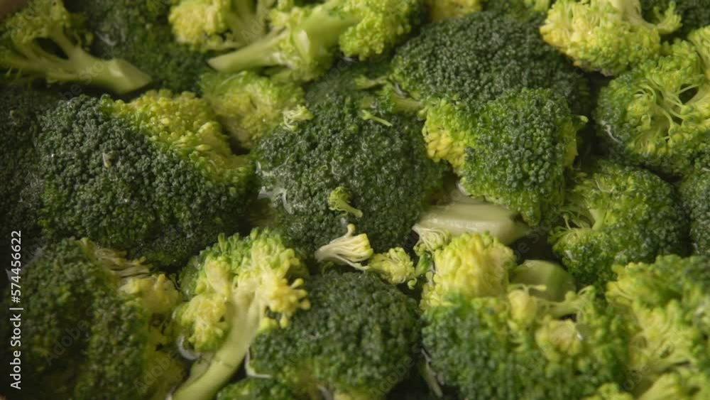 Panorama of broccoli lying in water in a pot Panorama of broccoli lying in water in a pot
