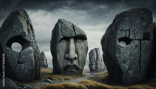 scary rocks with face, halloween