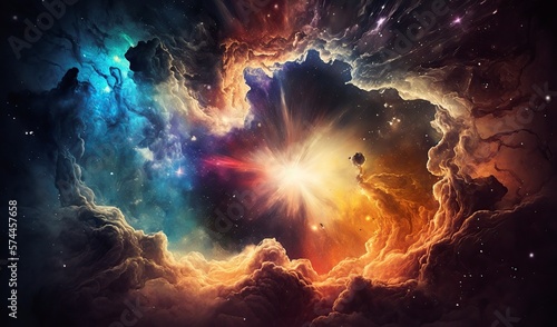 illustration, space background colorful nebula with stars, ai generative photo