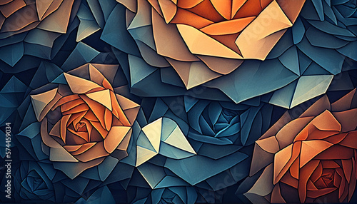 Blue and orange abstract background featuring roses created with generative AI technology (ID: 574459034)