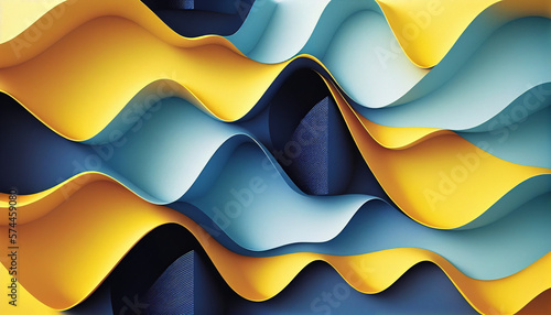 Blue and yellow waves, abstract background created with generative AI technology (ID: 574459080)