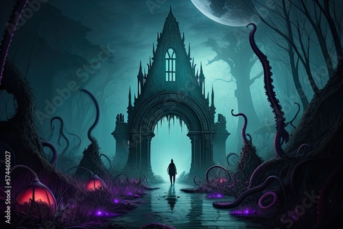 Tablou pe pânză Surrealistic Dream of Lovecraft Inspired Landscape