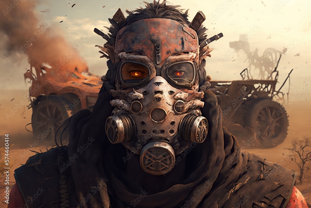 Warrior in the Wasteland. Post-Apocalyptic Character in the Desert. Generative AI. Warrior in the Wasteland. Post-Apocalyptic Character in the Desert. Generative AI.