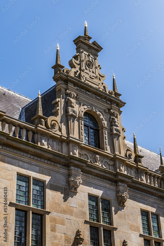 Fototapeta premium Architectural fragment of Leiden Stadhuis (City Hall), 16th century building. Leiden, South Holland, the Netherlands.