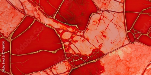 Red Marble Texture With Kintsugi Effect Abstract Background For Web and Marketing Design. Generative AI.