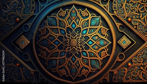 Arabic mosaic background, Arabic pattern wallpaper, Generative AI