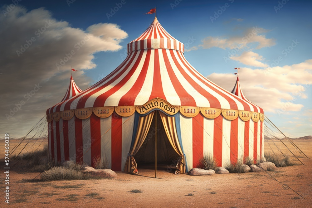 © Kaleb - Circus tent front view, retro circus tent, Generative AI © Kaleb - Circus tent front view, retro circus tent, Generative AI