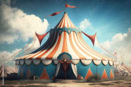Circus tent front view, retro circus tent, Generative AI 