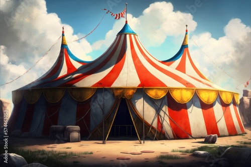 Circus tent front view, retro circus tent, Generative AI
