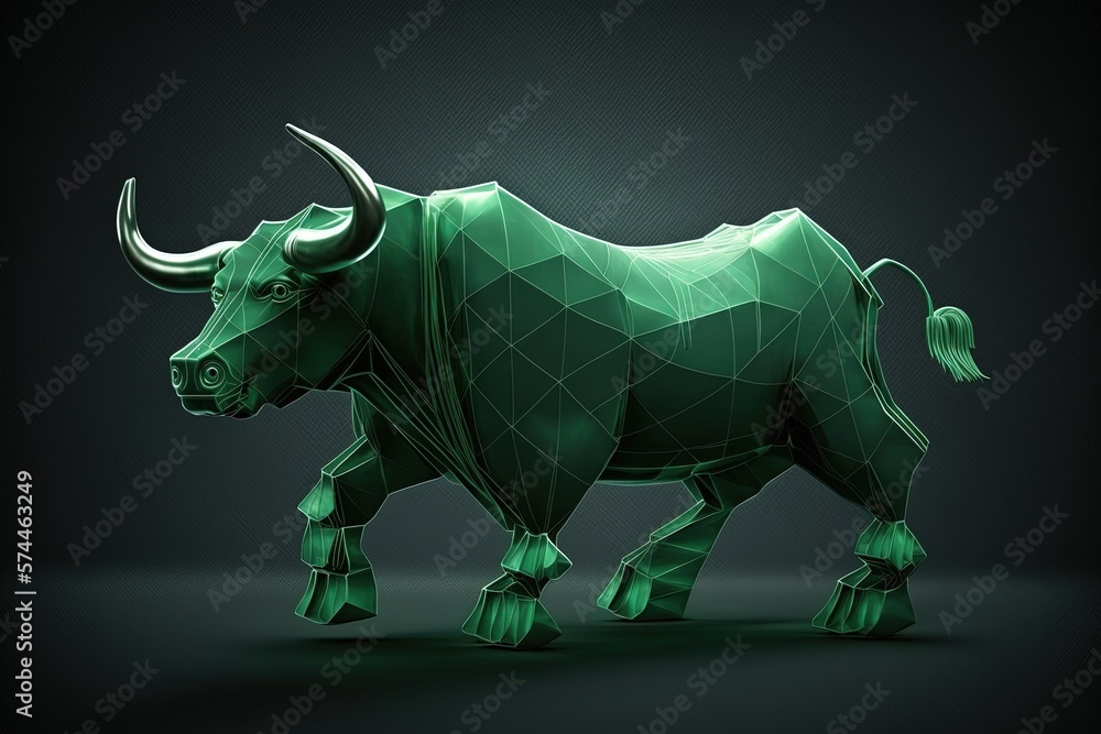 Financial market green bull, bull run, isolated, Generative AI
