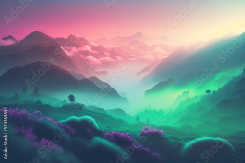 Natural landscape with colorful fog, Generative AI 
