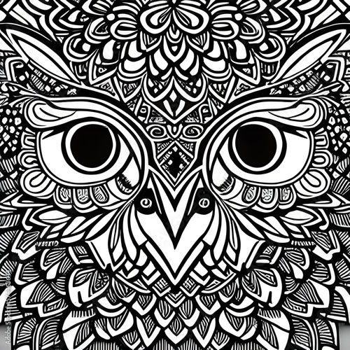 head of an owl with ornate patterns, psychedelic art, outlined art