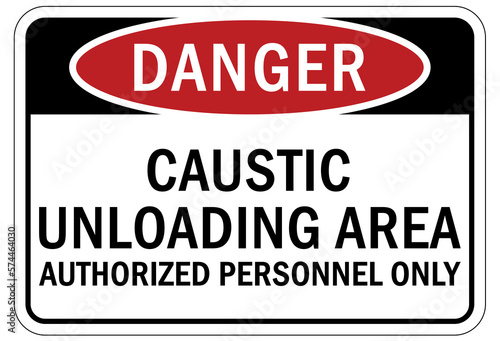 Caustic danger chemical hazard sign and labels caustic unloading area, authorized personnel only
