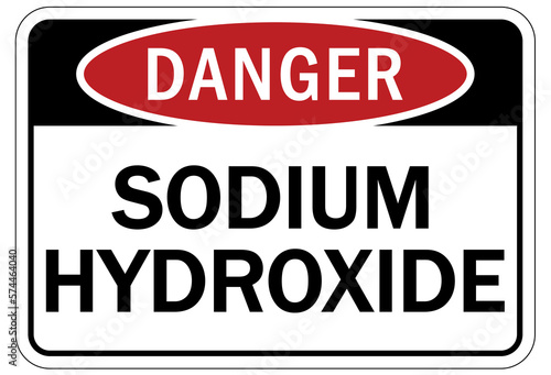 Caustic danger chemical hazard sign and labels sodium hydroxide
