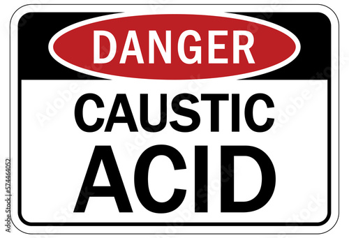 Caustic danger chemical hazard sign and labels caustic acid