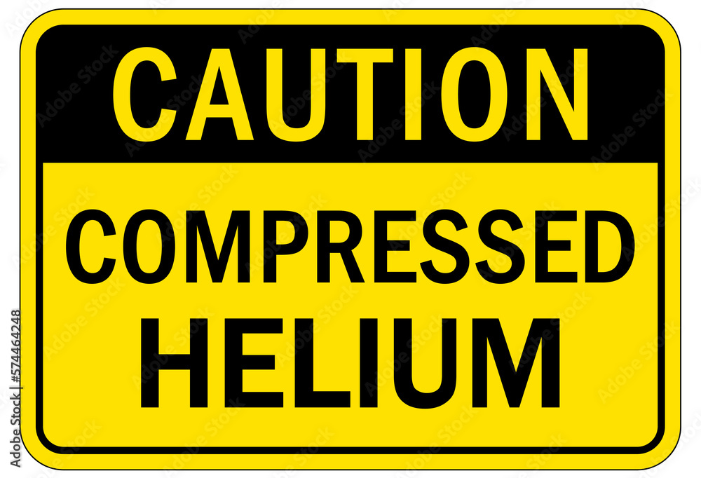 Helium chemical hazard sign and labels compressed helium
