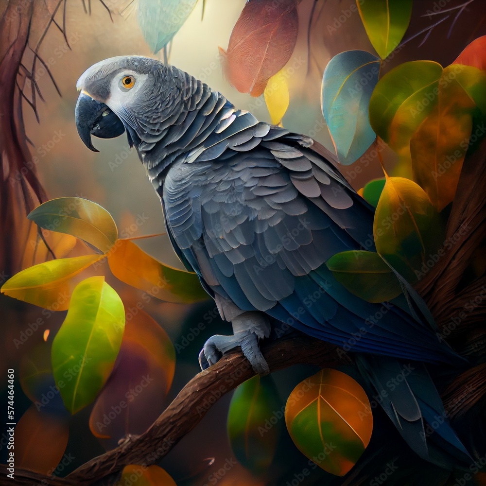 Fototapeta premium African Gray Parrot on Perch colorful