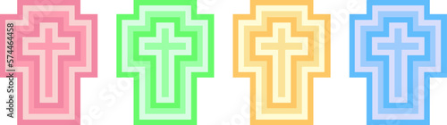 set color of Hypnotic christian cross retro wallpapper psychedelic 70's background good friday greeting card,illustration EPS10.