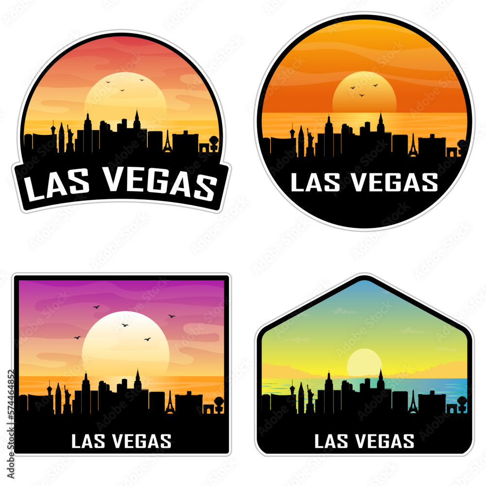 Las Vegas Nevada USA Skyline Silhouette Retro Vintage Sunset Las Vegas Lover Travel Souvenir Sticker Vector Illustration SVG EPS AI