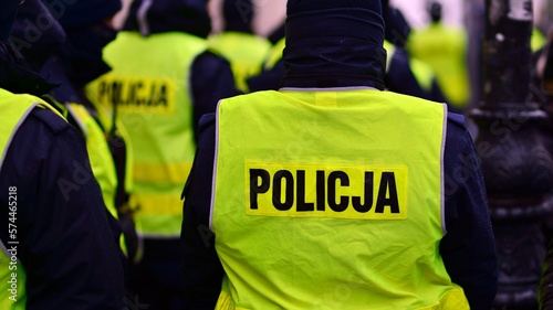 Polish policemen in yellow fluorescent jackets
