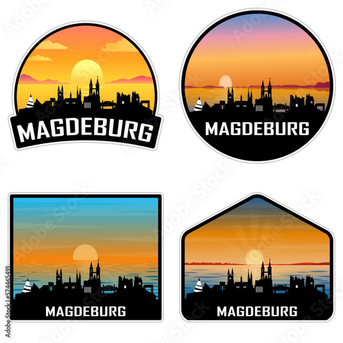 Magdeburg Germany Skyline Silhouette Retro Vintage Sunset Magdeburg Lover Travel Souvenir Sticker Vector Illustration SVG EPS AI
