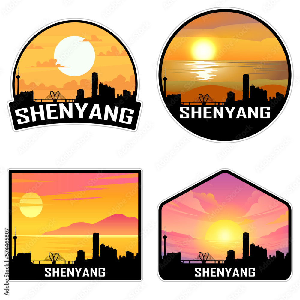 Shenyang China Skyline Silhouette Retro Vintage Sunset Shenyang Lover Travel Souvenir Sticker Vector Illustration SVG EPS AI
