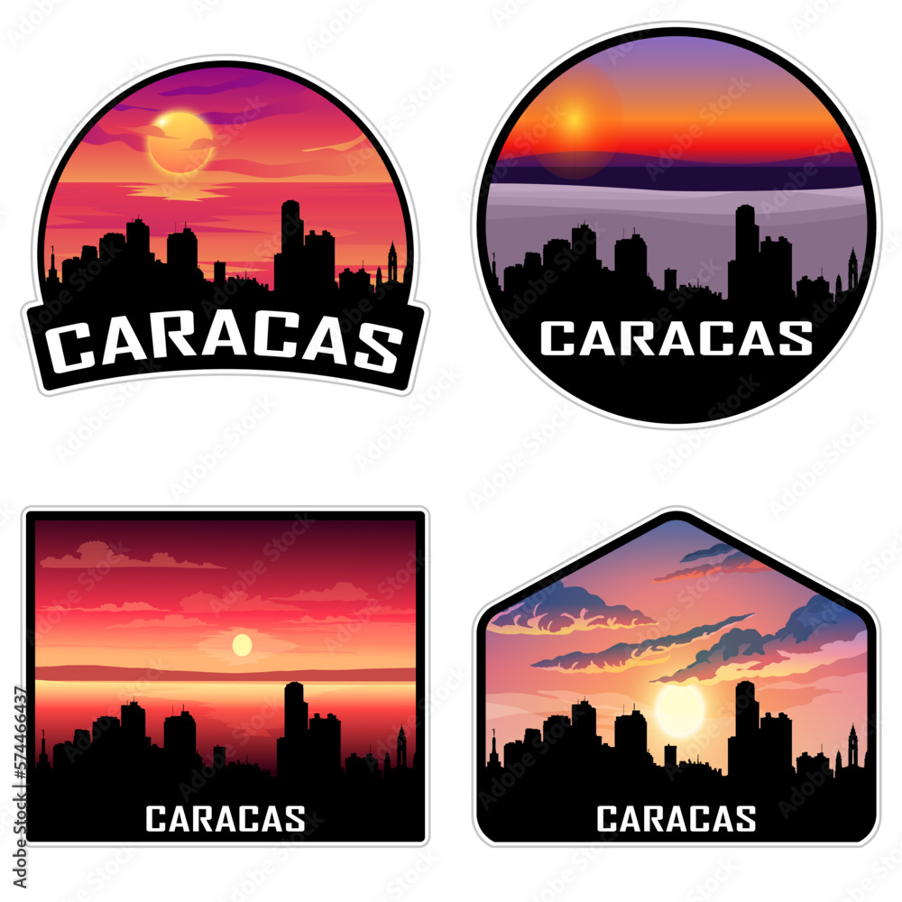 Caracas Venezuela Skyline Silhouette Retro Vintage Sunset Caracas Lover Travel Souvenir Sticker Vector Illustration SVG EPS AI