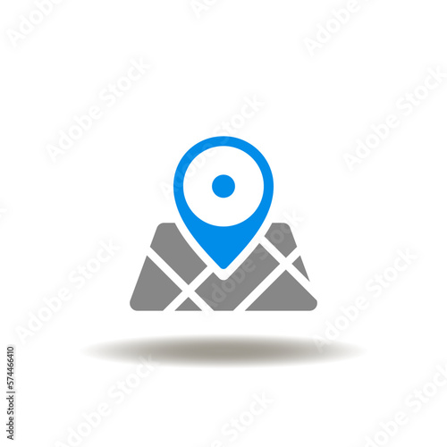 Vector illustration of map and location pointer. Icon of geo targeting. Symbol of GIS navigation system. Sign of geolocation.