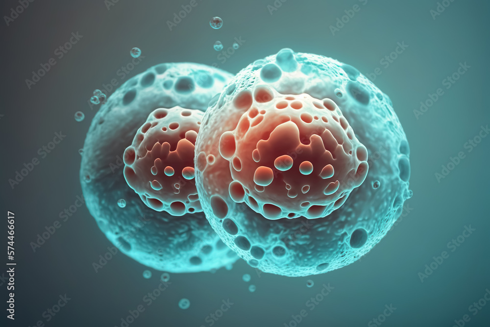 Embryonic stem cells division. Human cells under microscope. In vitro ...