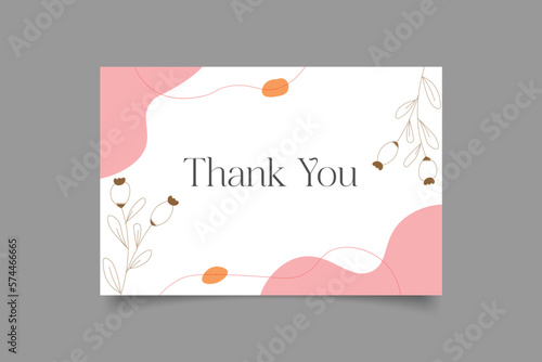 thank you card template design with abstract hand drawn minimalist background