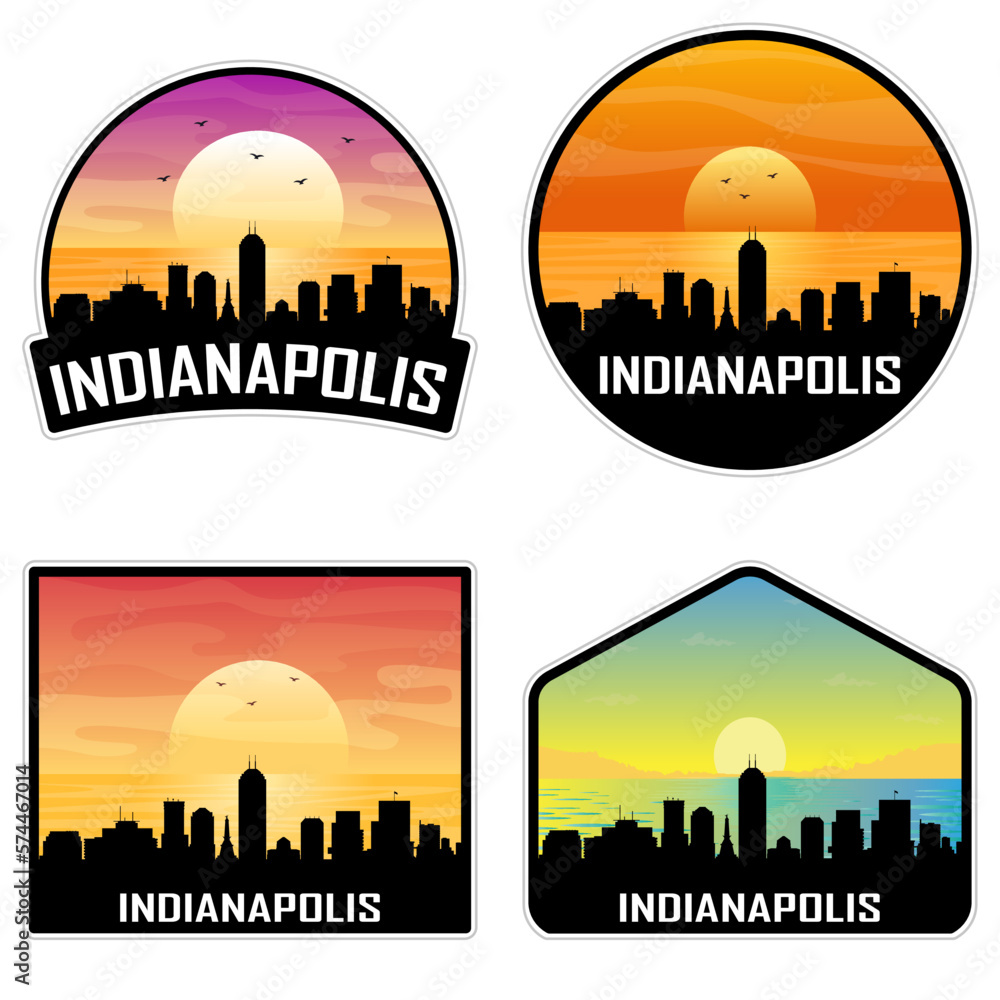 Indianapolis Indiana USA Skyline Silhouette Retro Vintage Sunset Indianapolis Lover Travel Souvenir Sticker Vector Illustration SVG EPS AI