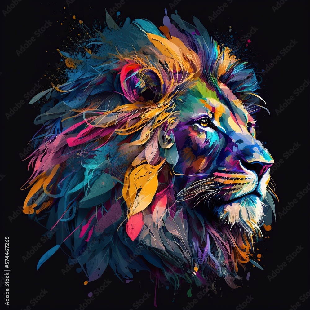 illustration, colorful lion head, ai generative