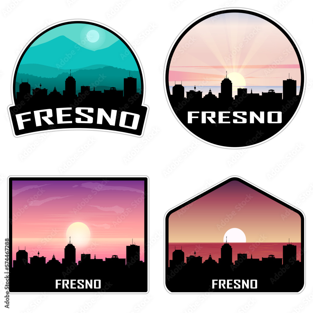 Fresno California USA Skyline Silhouette Retro Vintage Sunset Fresno Lover Travel Souvenir Sticker Vector Illustration SVG EPS AI