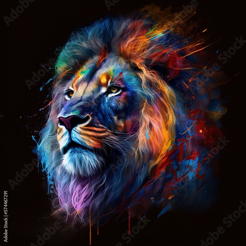 illustration  colorful lion head  ai generative