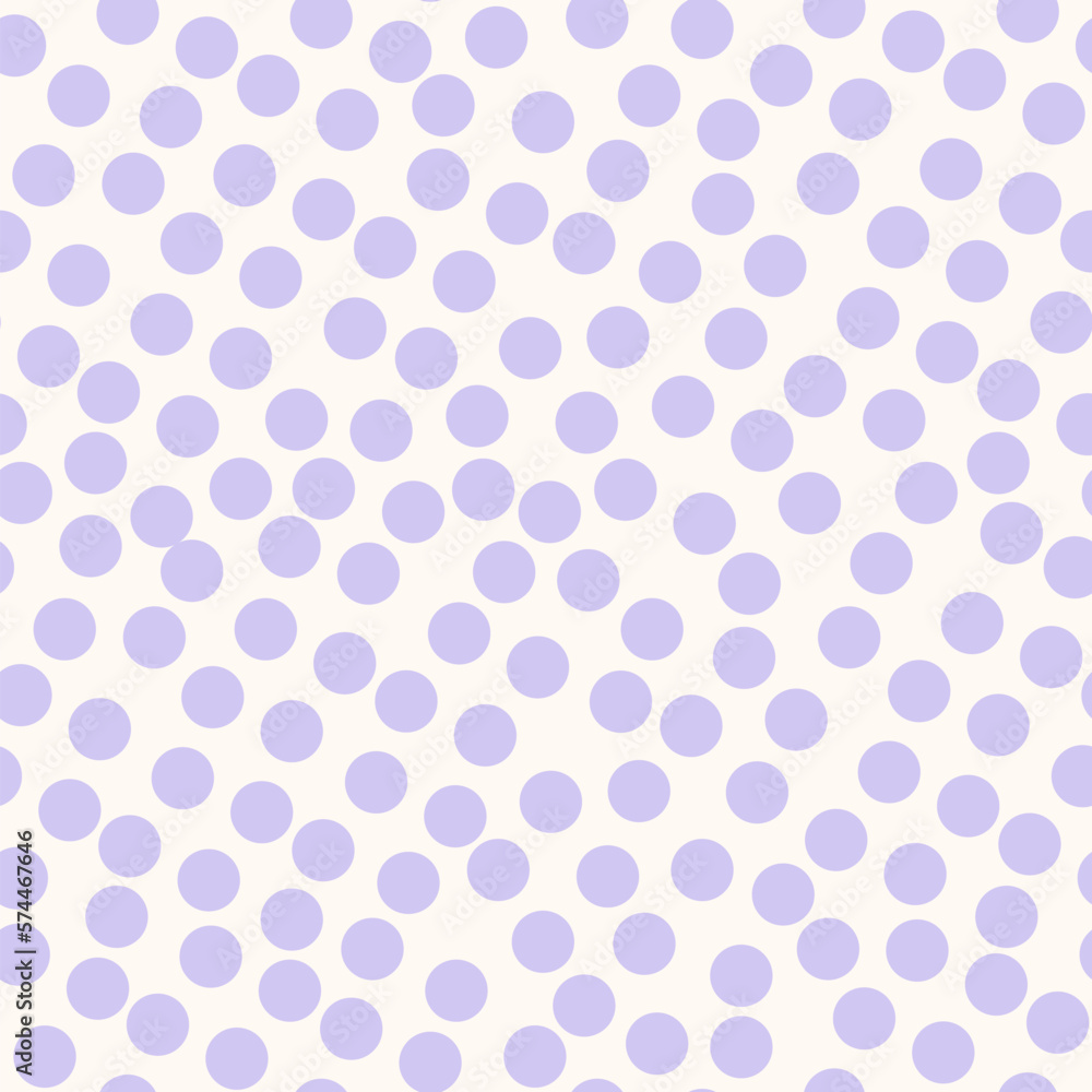Polka dot vector seamless pattern. Abstract minimal funky texture with small irregular lilac circles on white background. Modern dots ornament pattern. Repeat design for decor, fabric, wrapping, print