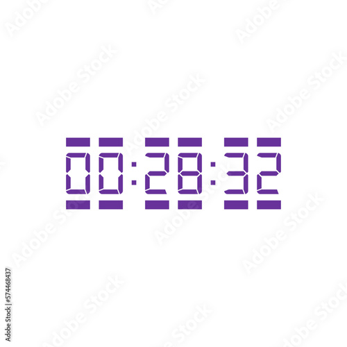 LED digital clock number isolated. Electronic figures for counter or calculator mockup interface design.