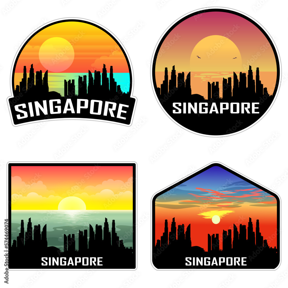 Singapore Singapore Skyline Silhouette Retro Vintage Sunset Singapore Lover Travel Souvenir Sticker Vector Illustration SVG EPS AI