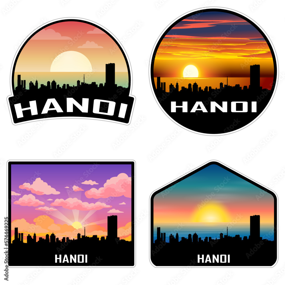 Hanoi Vietnam Skyline Silhouette Retro Vintage Sunset Hanoi Lover Travel Souvenir Sticker Vector Illustration SVG EPS AI