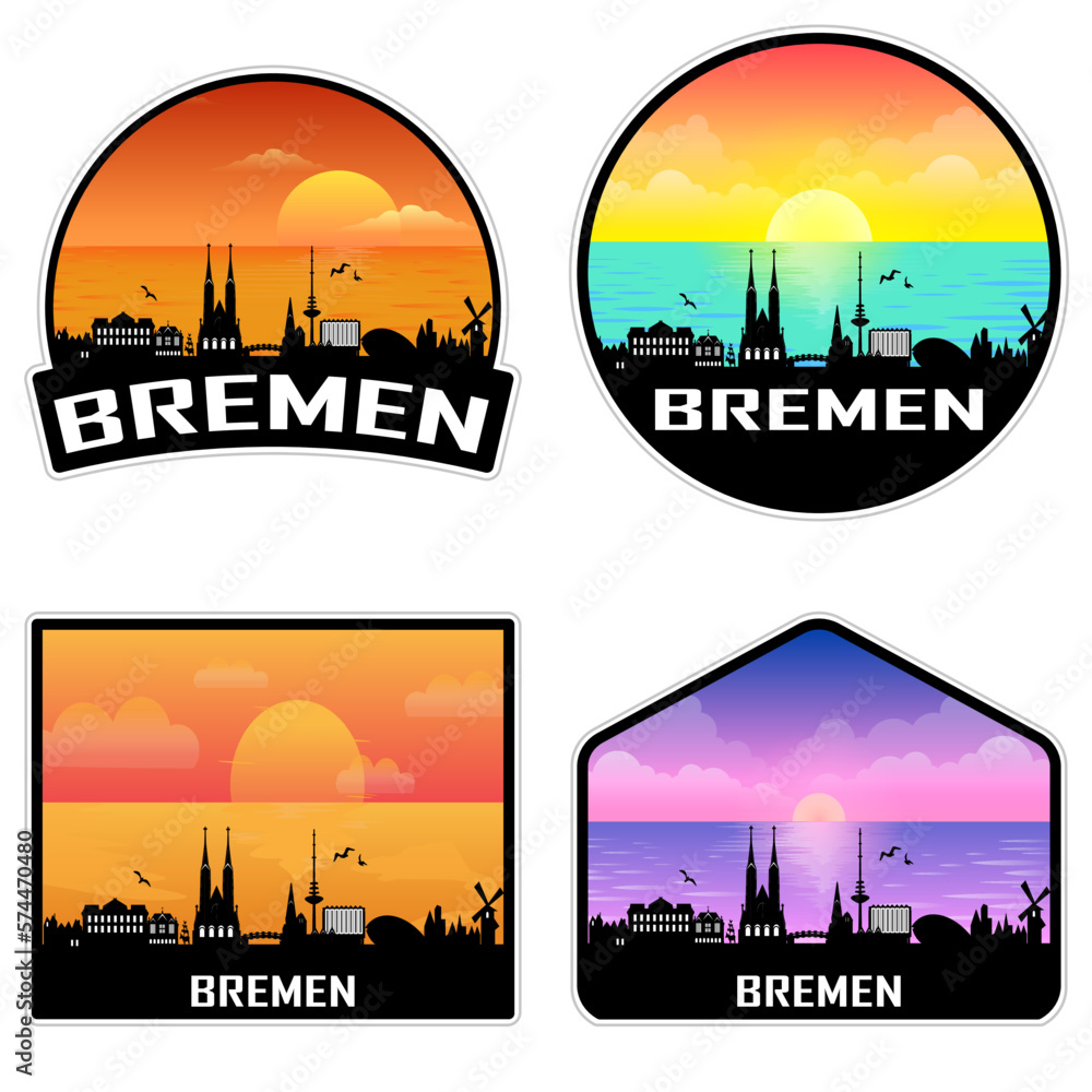 Bremen Germany Skyline Silhouette Retro Vintage Sunset Bremen Lover Travel Souvenir Sticker Vector Illustration SVG EPS AI - obrazy, fototapety, plakaty 