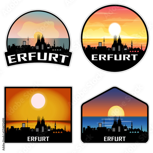 Erfurt Germany Skyline Silhouette Retro Vintage Sunset Erfurt Lover Travel Souvenir Sticker Vector Illustration SVG EPS AI