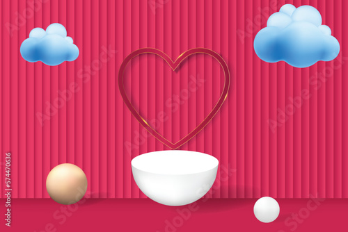 3d rendered luxury white half ball podium showcase vector 3d pink background