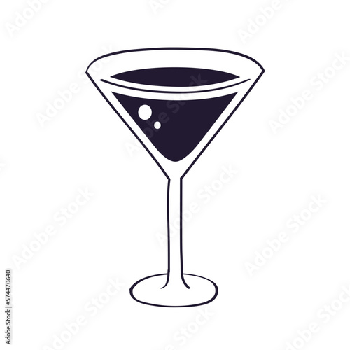 Martini glass, vermouth wine cocktail vector icon.