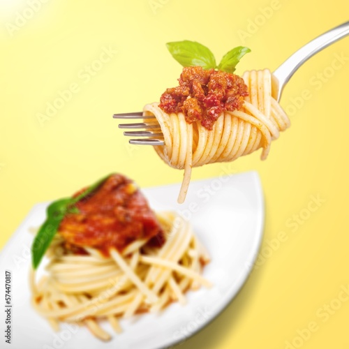 Tasty fresh pasta noodles dish with sauce.