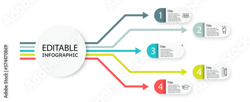 Business infographic process with circle template design with icons and 5 options or steps. Professional inforgraphic or info chart template isolated on white background with multiple colours 