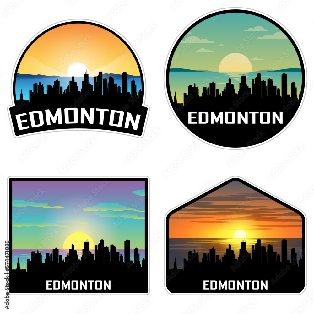Edmonton Canada Skyline Silhouette Retro Vintage Sunset Edmonton Lover Travel Souvenir Sticker Vector Illustration SVG EPS AI